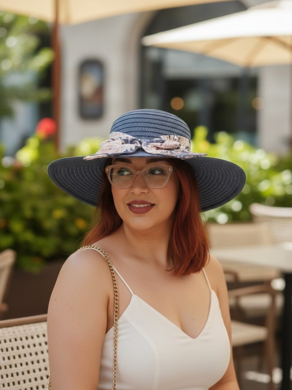 Blue Floral Straw Sun Hat